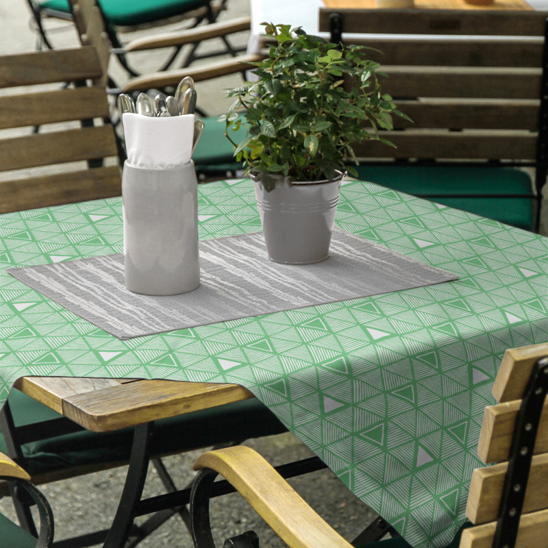 Classic Hand Drawn Triangles Tablecloth, Green/White