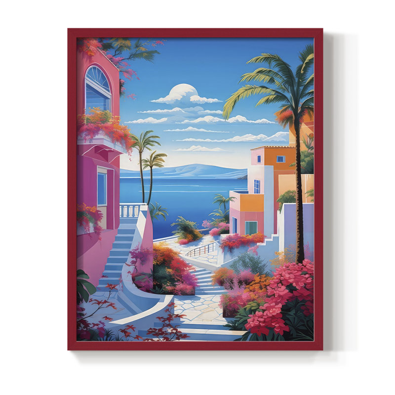 «Steppingstones To the Sea II», reproduction encadrée - bois massif, H 11 po x l 9 po, Rouge