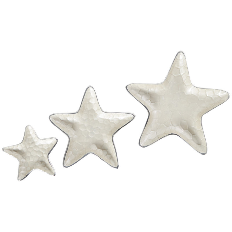 Ensemble de 3 assiettes décoratives en bois massif Adrey, Blanc