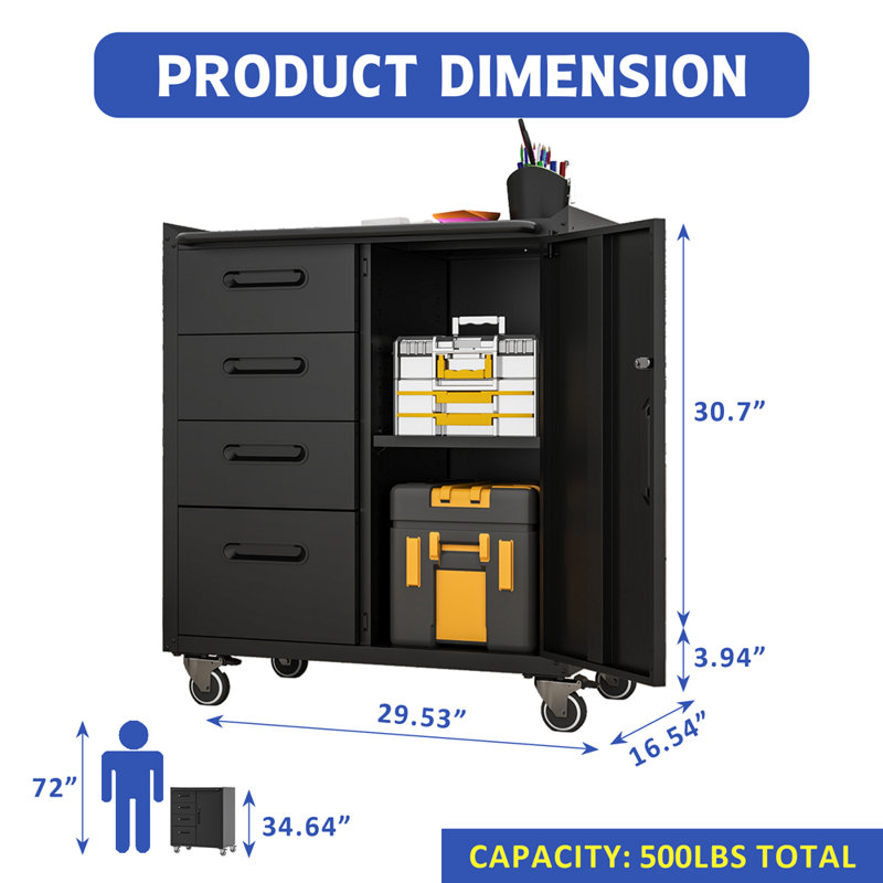 Metal Garage Storage Cabinet, Gray/Black