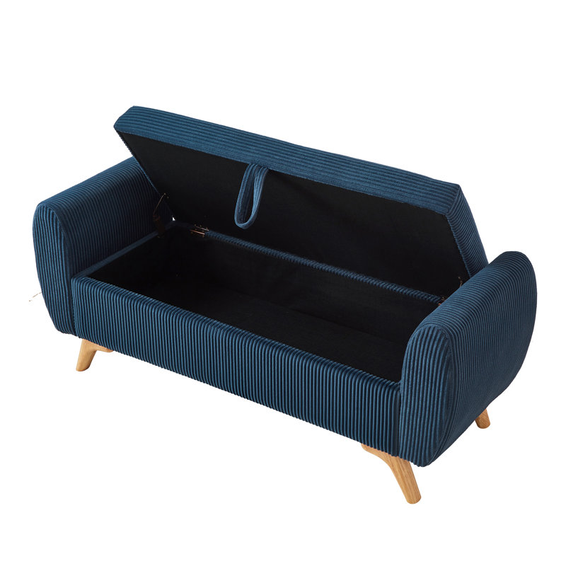 Banc de rangement rembourré à couvercle rabattable, Bleu, Bleu