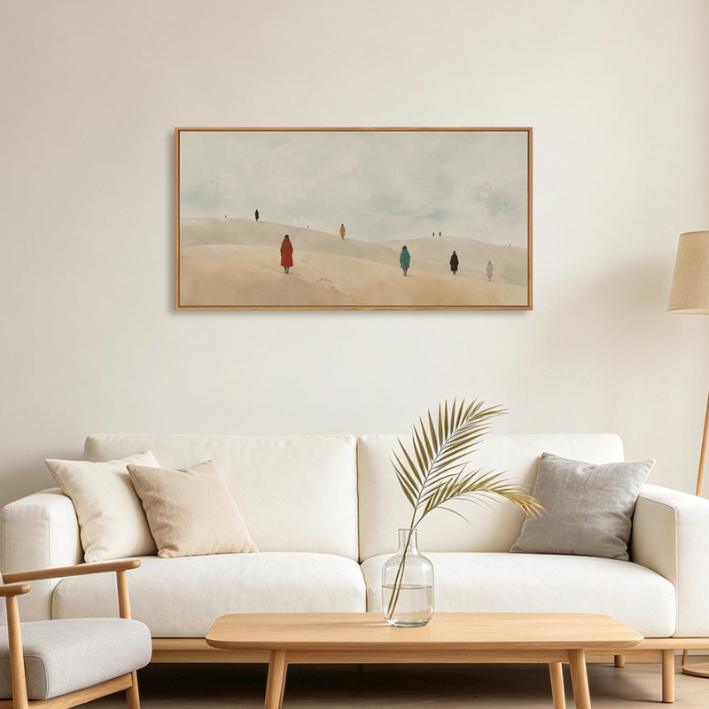Art mural sur toile encadré minimaliste et minimaliste beige, personnes, 20 x 40 po