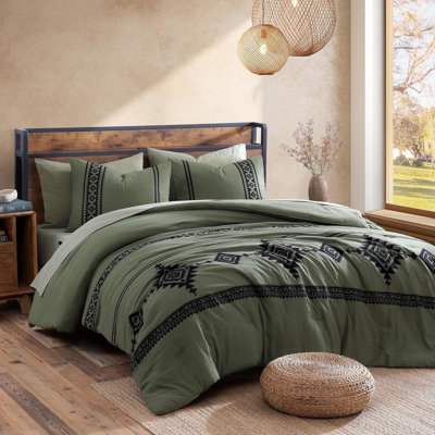 Ensemble d'édredon à broder pour lit très grand 7 pièces, moelleux, respirant et durable, vert 102 po x 90 po