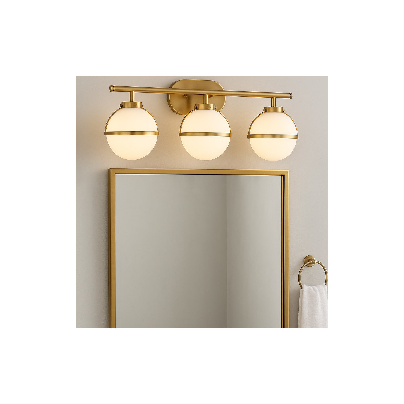 Adneta 3 Light Frosted Dimmable Vanity Light, Heritage Brass
