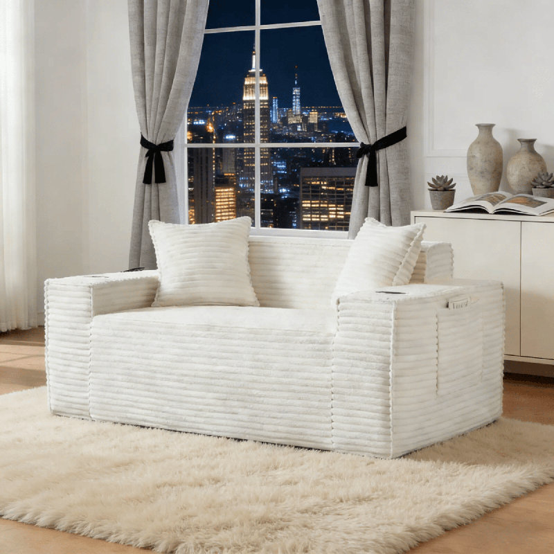 Canapé modulaire 61 po en velours côtelé 61 po sans assemblage, Blanc