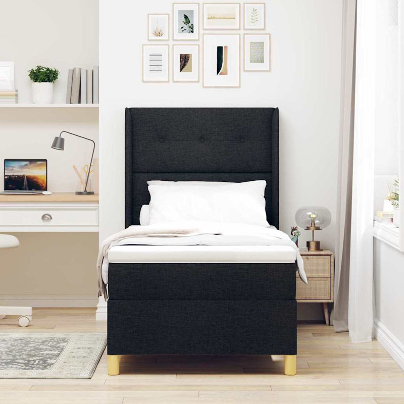 Lit sommier tapissier avec matelas Vidaxl noir 39,4 "x 78,7", Simple, Noir