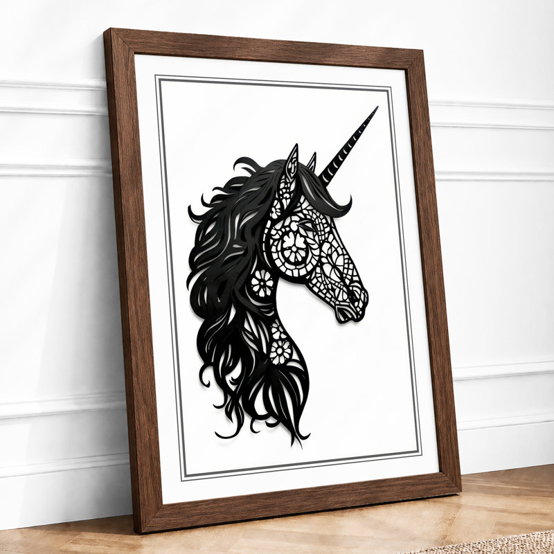 Ornamental Unicorn Eclectic - Framed Print, Walnut, A3 - 42.0 x 29.7 cm