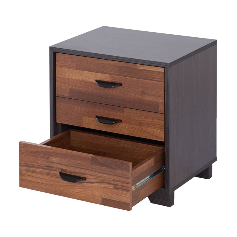 Table d'appoint rectangulaire à 3 tiroirs, Brun / bois naturel