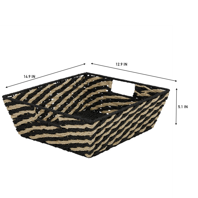  Panier rayé tissé en noir, H 5,12 po x l 12,9 po x P 14,9 po, Noir