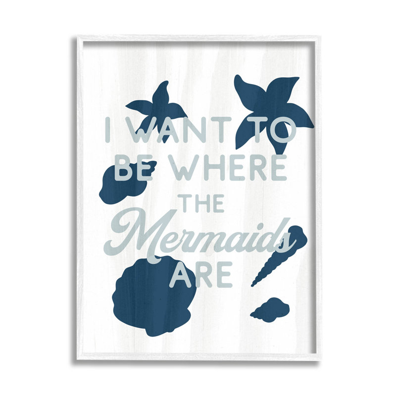 «Where Mermaids Are», estampe numérique par Lil 'Rue, H 14 po x l 11 po x P 1,5 po, Giclée encadrée blanc bord de mer