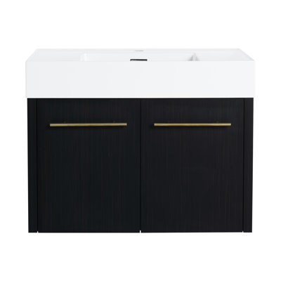 30 Inch Bathroom Cabinet With Basin, Wall Mounted, Black Chestnut Finish, Thick Resin Sink, Quiet Door, Accessory Sink Vanity, Color, Smooth Hinges, Fixture