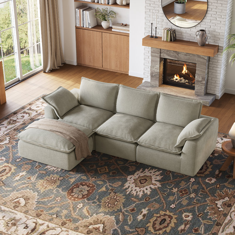 105.5" Cloud Boneless Sectional Couch L-Shaped, Modular Cloud Couch with Deep Seat & Back Pillow, Compression Sofa with Ottoman for Living Room Bedroom, Free Combination, No Assembly Required, Gray