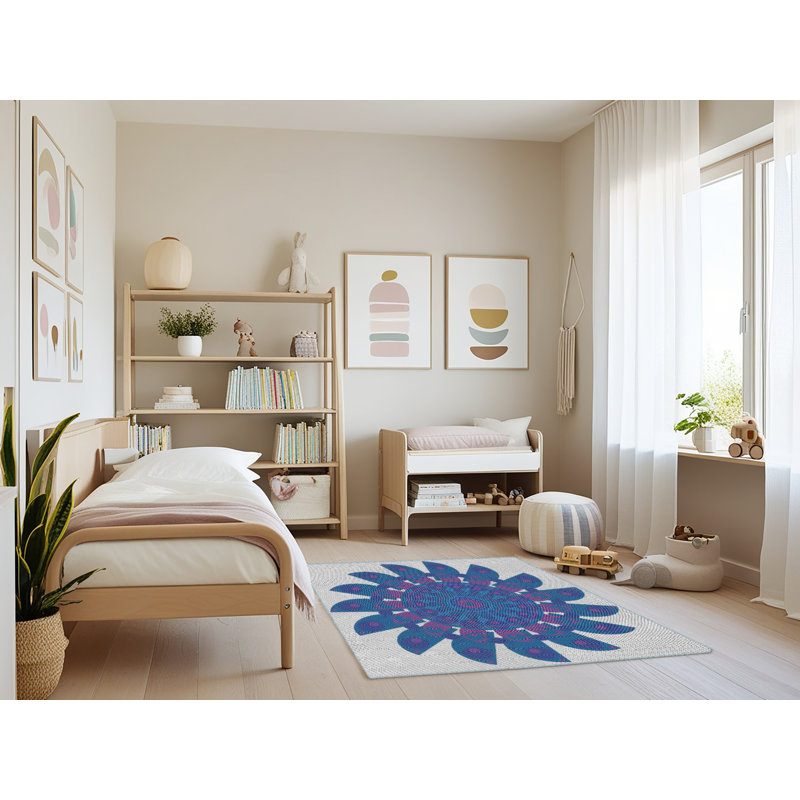 Laine tissée à la main et polyester gris/bleu Tapis décoratif, Rectangle 3 pi x 5 pi