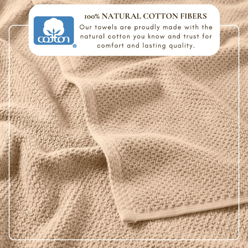Drap de bain 100% coton texturé, Taupe, Ensemble 6 pièces