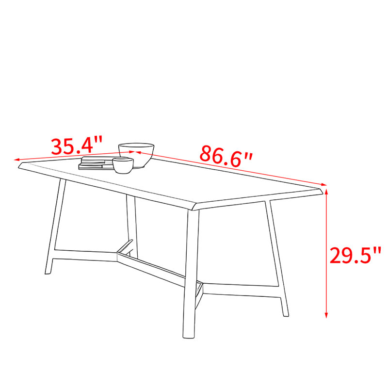Modern simple solid wood dining table, 29.5"H x 86.6"L x 35.4"W