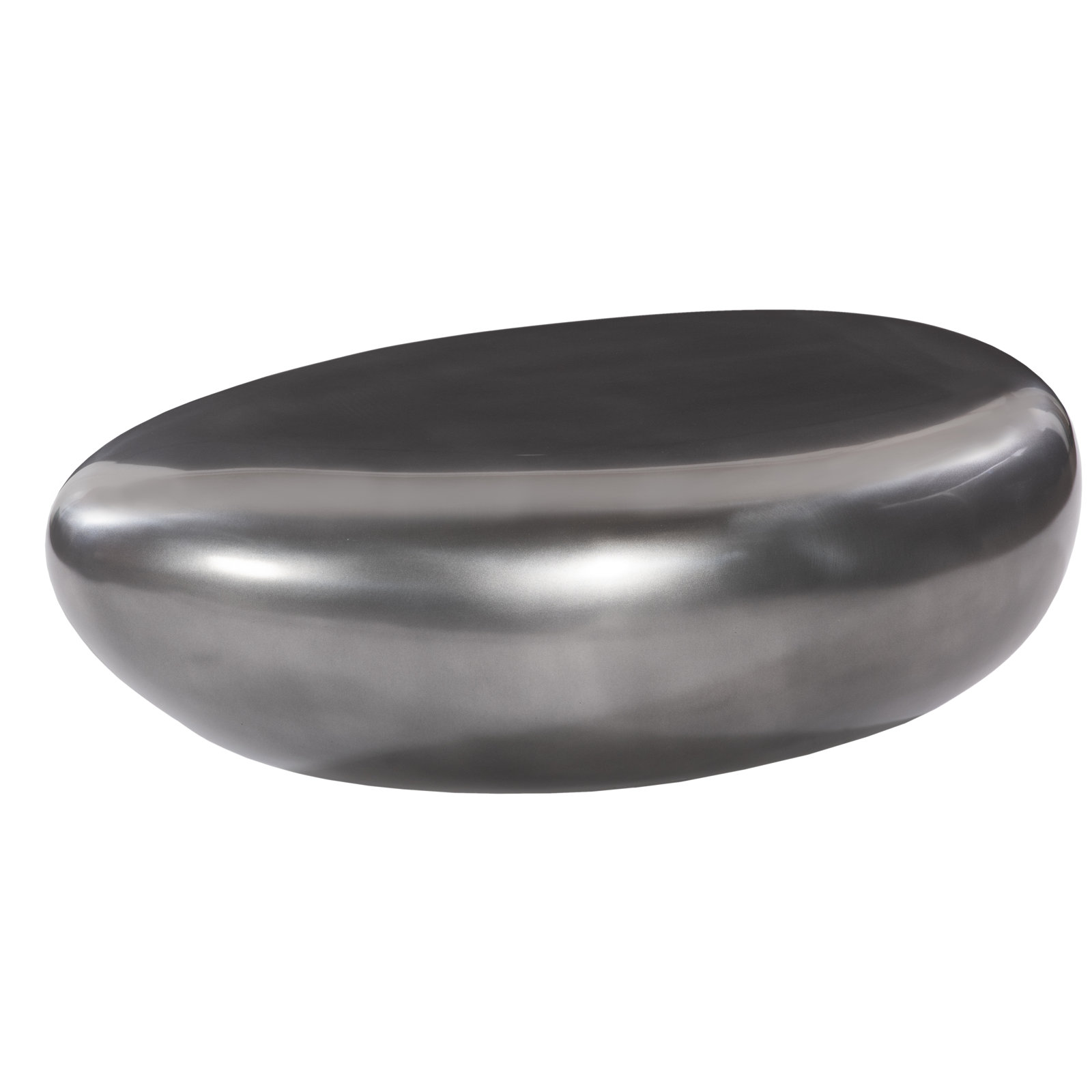 Polished Aluminum River Stone Solid Coffee Table, 14" H x 42" L x 26" W, Polished Aluminum