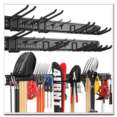 96-Inch Wall Mounted Garage Tool Organizer With 18 Adjustable Hooks, 750Lbs Heavy Duty Garden Storage Rack