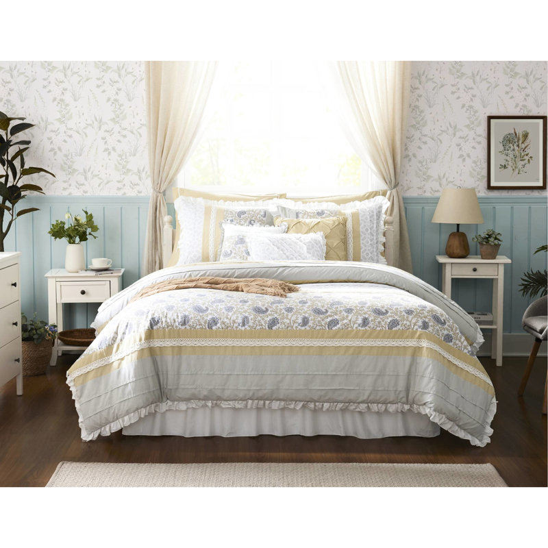 Édredon jaune grand en coton - 9 pièces, élégance sophistiquée pour la chambre à coucher, avec édredons, taies décoratives, taies décoratives européennes et coussins décoratifs