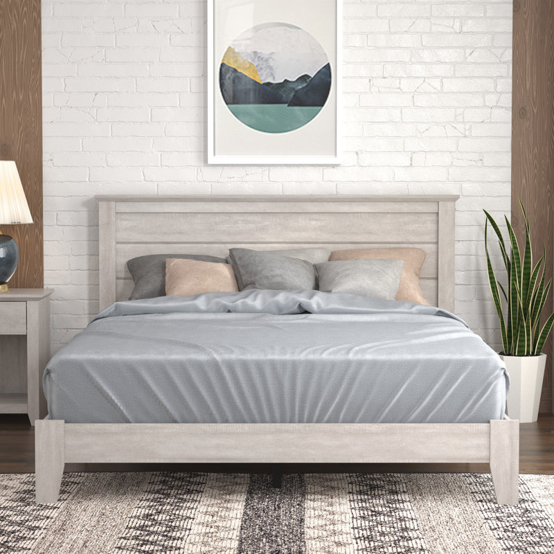 Grand lit plateforme avec tête de lit contemporaine 66,1 po Walter, Gris, Grand lit