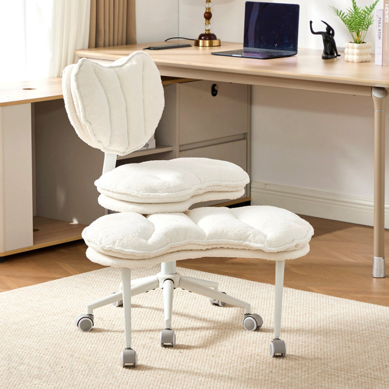 Ivory Meditation Chair Plus, Teddy Fleece Double-Layer Padding Cross Legged Rolling Chair For Adhd, Criss Cross Desk Chair, With Lumbar Support, Adjustable Stool, Flexible For Fidgety Sitters