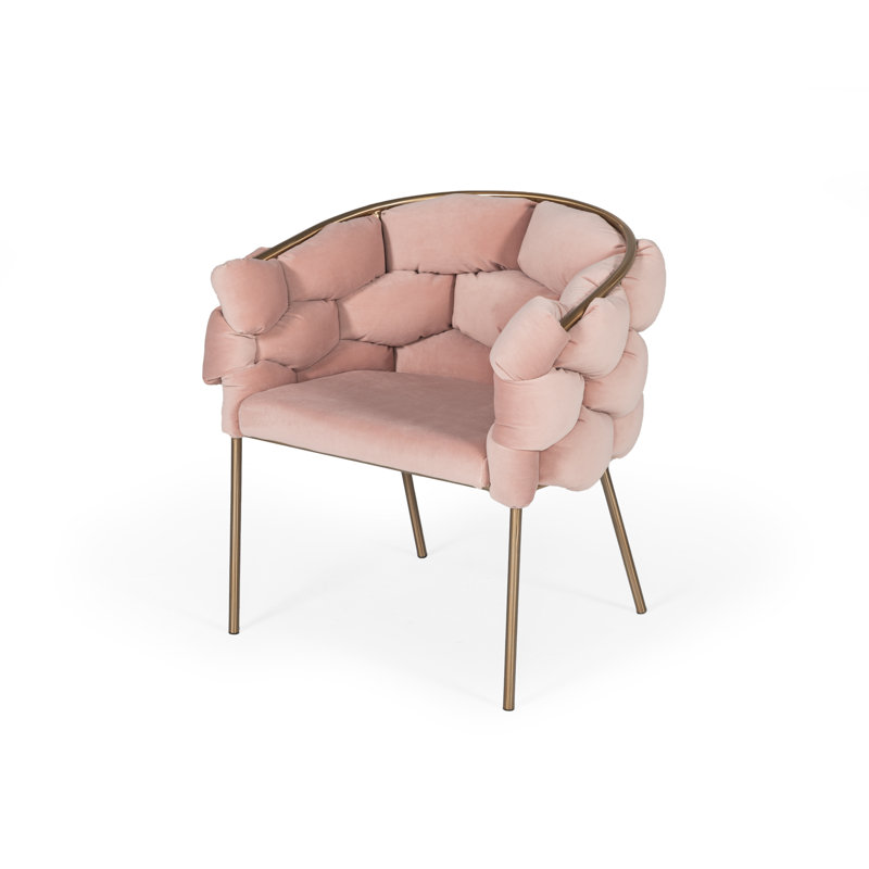 Lawncrest 18'' H Upholstered Metal Armchair, Brushed Brass, Pink