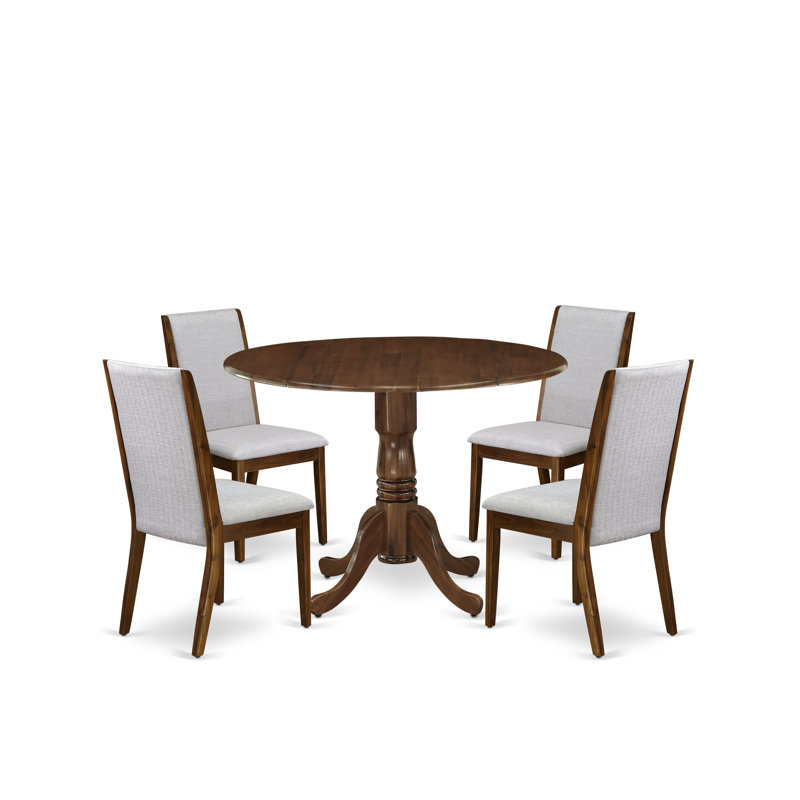 5 Piece Dinette Set for Small Spaces Contains a Round Dining Room Table with Dropleaf and 4 Upholstered Chairs, 42x42 Inch, Antique Walnut