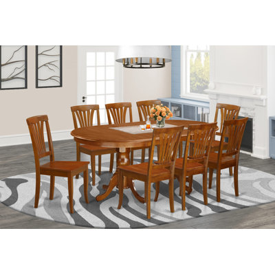 9 Piece Dining Room Furniture Set Includes an Oval Kitchen Table with Butterfly Leaf and 8 Dining Chairs, Saddle Brown