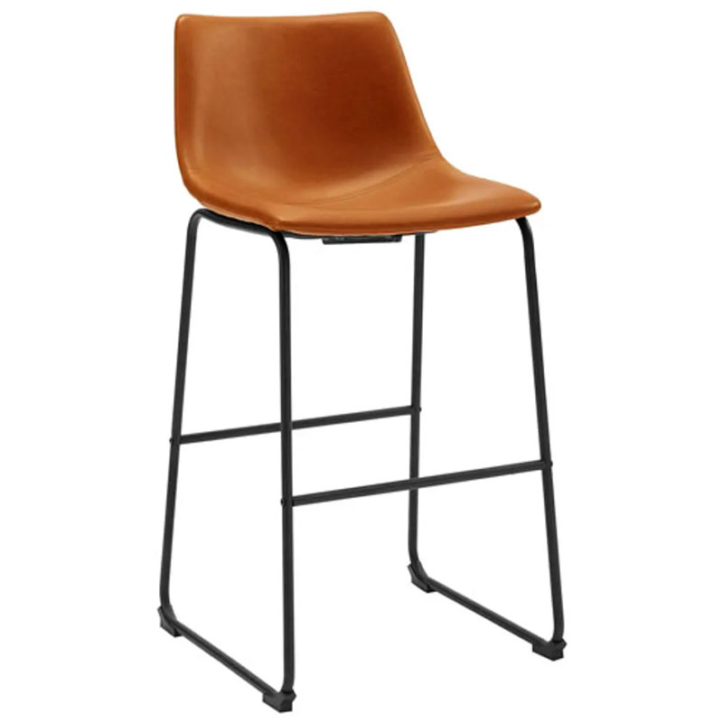 Oconnor Faux Leather Upholstered Counter/Bar Stool, Tan Leather/Black Frame, Bar Stool (29.25” Seat Height)