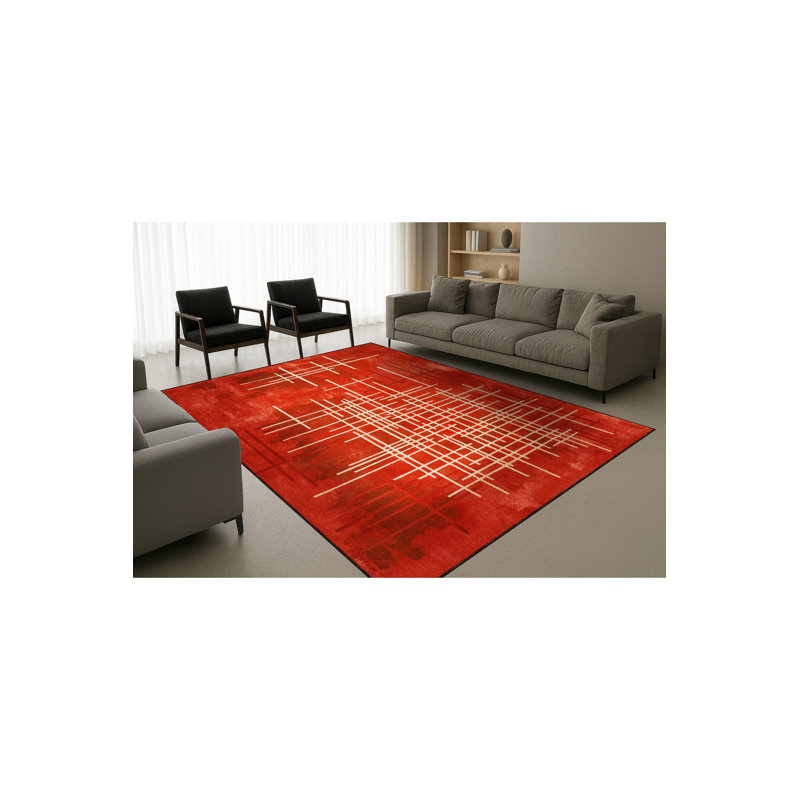 Tapis bleu tissé lavable rétro Mosso, 6 pi 7 po x 9 pi 10 po