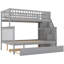 Lit superposé simple au-dessus d'un lit double avec lit gigogne et escalier gris-109949125
