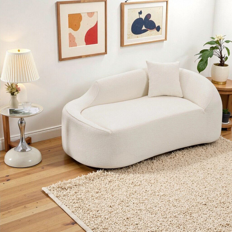 Canapé-lit à méridienne courbée avec coussin UnaNoxa, assise profonde, mobilier polyvalent 3 en 1, Milk White