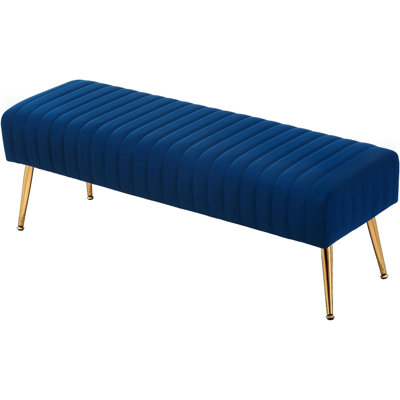 44 Inch Bedroom Bench, Upholstered Tufted Striped Fabric Ottoman Bench with X-Shaped Metal Legs -  Everly Quinn, 298190F4D7A041F29D813DAFB7DFD8A9