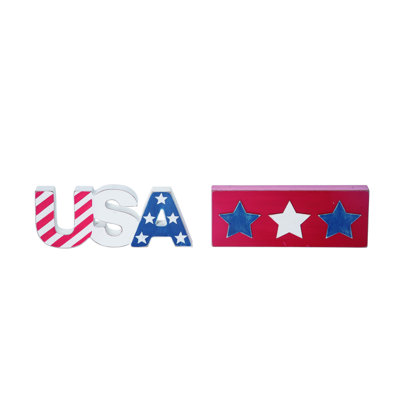  Patriotic MDF Patriotic Tray Block Decor Set of 2 Home Decorations Patriotic
