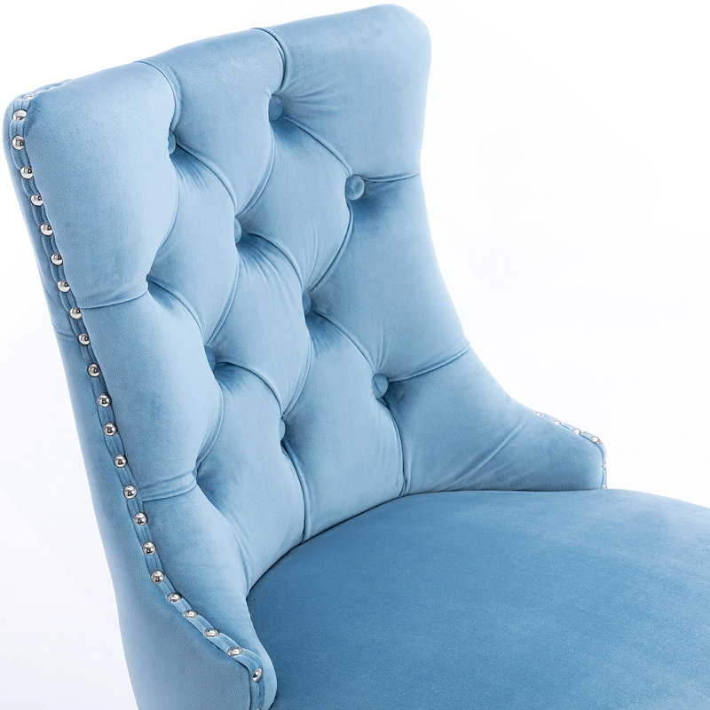 Ensemble de 2 tabourets de bar rembourrés, Bleu clair, Naturel