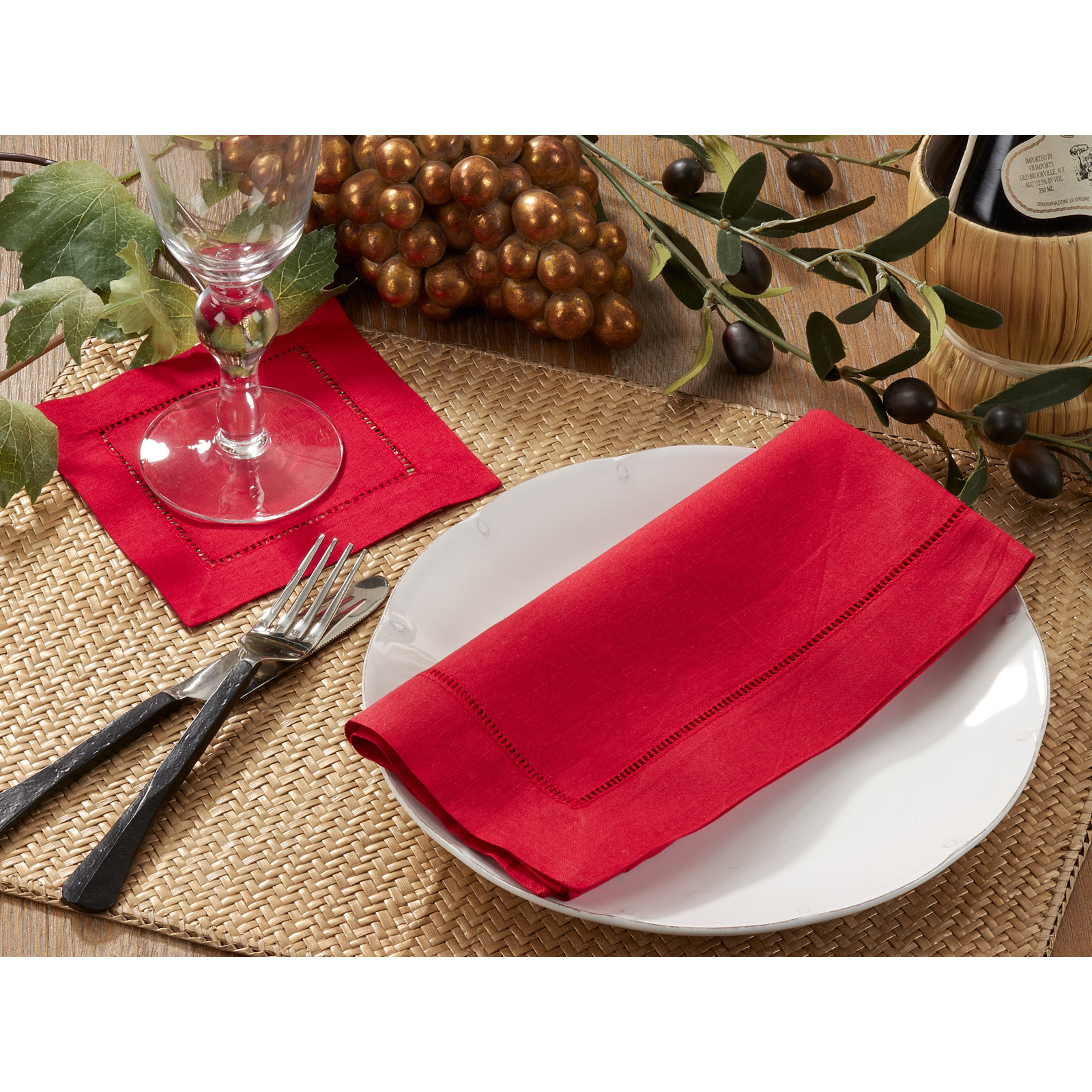 Gelder Reversible Cocktail Linen Napkin, Red