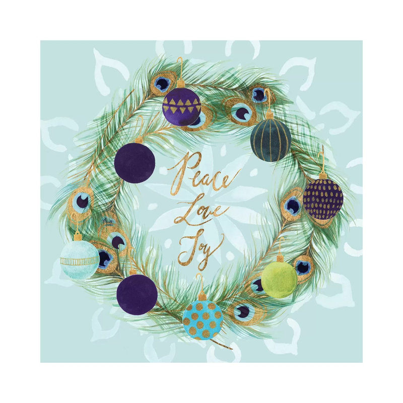 "Peacock Christmas Collection A" par Studio W - reproduction d'art textuel sur toile tendue, H 12 po x l 12 po x P 0,75 po
