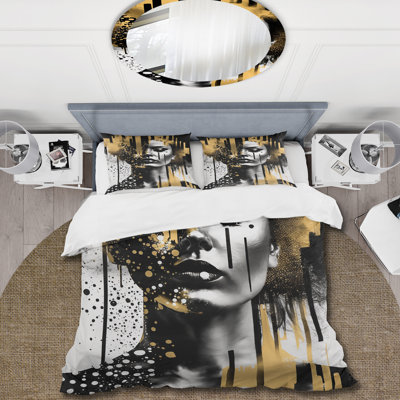 Ensemble de housse de couette à motif abstrait Golden Fluidité de la femme II - Femme