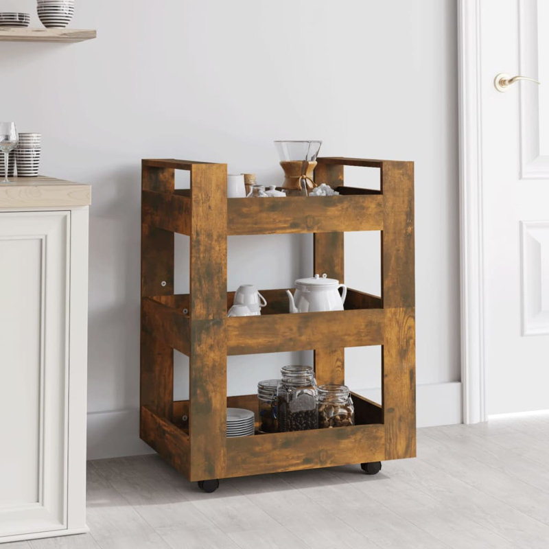 Kalyonka Wood Kitchen Cart, Smoked Oak