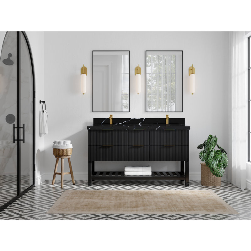 Meuble-lavabo double 60 po avec comptoir en quartz 60 po
