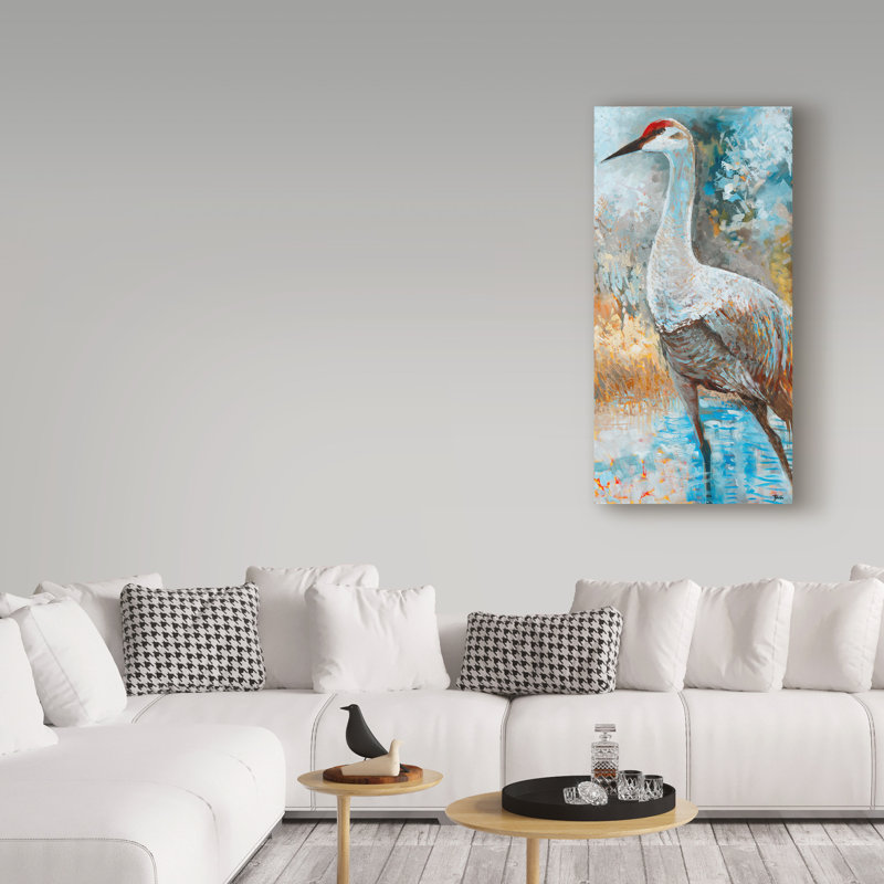« sandhill grues i », reproduction de peinture à l’acrylique sur toile tendue, H 47 po x l 24 po x P 2 po