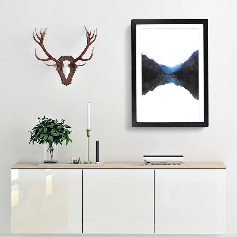 Mountains Reflecting - Single Picture Frame Painting on MDF, 87cm H x 62cm W x 2cm D, Black Framed