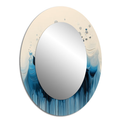 Rhythmic Drizzle Drip Paint Eruption I - Blue Modern Oval Wall Mirror