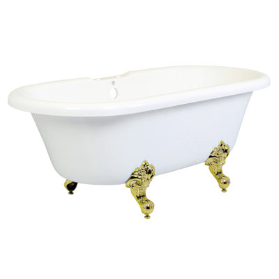Kingston Brass Aqua Eden 67-Inch Acrylic Oval Double Ended Clawfoot Tub (7-Inch Faucet Drillings)