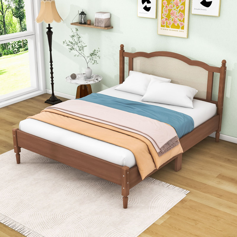 Lit plateforme en bois avec tête de lit Caylib, Noyer, Grand lit