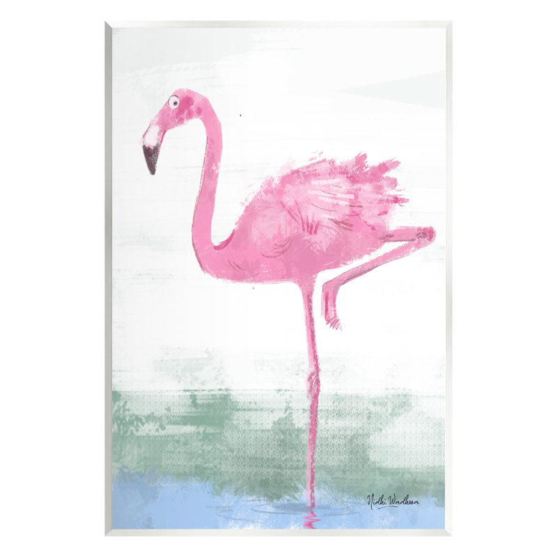 Pink Flamingo Painting on MDF Wood Wall Plaque