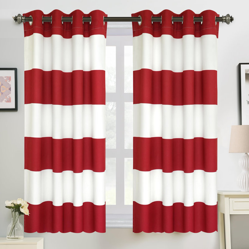 Eastcote Striped Room Darkening Grommet Curtains, 52" W x 54" L, Red/White