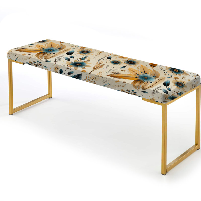 Upholstered Gold Bench, Rustic Gypsy Boho Pattern