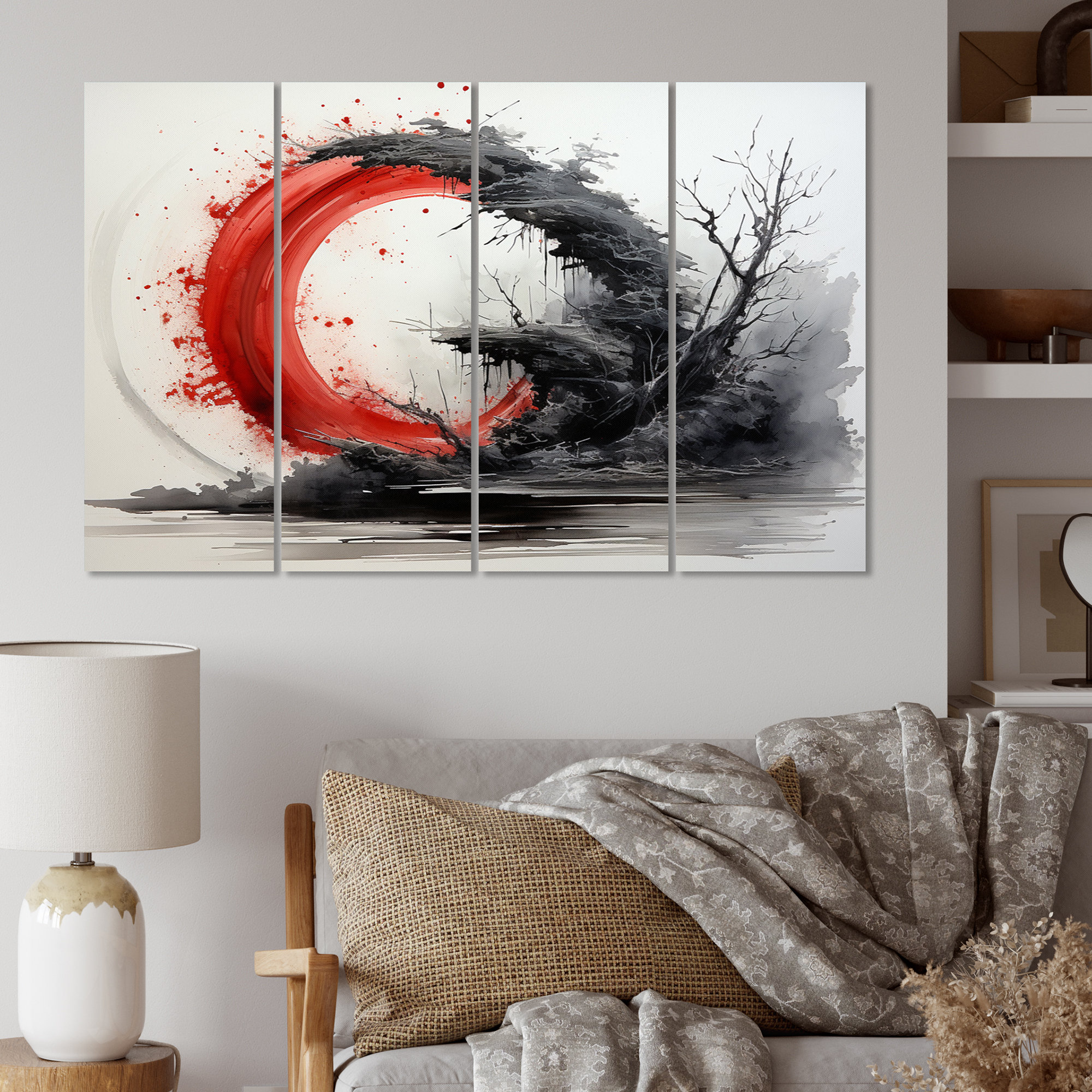 DesignArt Red Black Buddhist Art Enso Enlightenment Spiritual Metal Wall Decor Set Wayfair