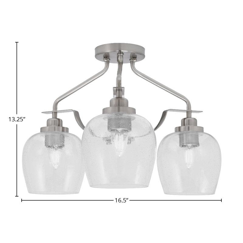 Odyssey 3 Light Semi-Flush Shown In Brushed Nickel Finish With 6" Clear Bubble Glass