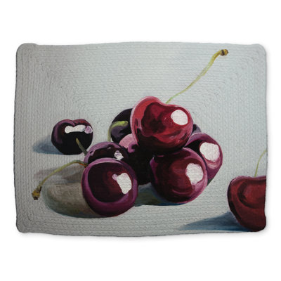 Glossy Dark Cherries Romantic Kitchen White Braided Placemat